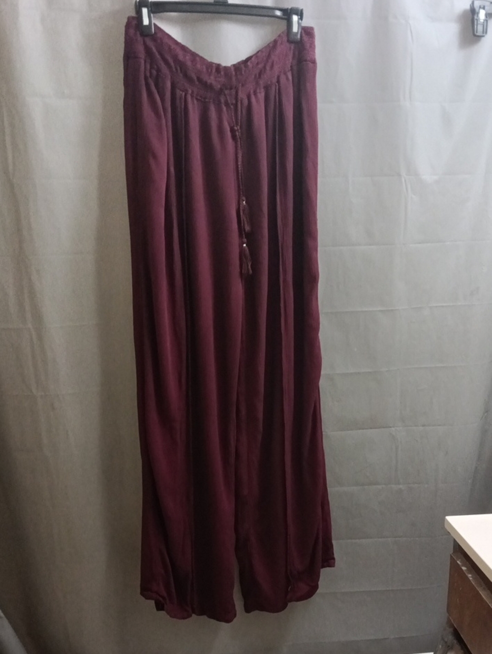 Mudd Burgundy Maxi Stretch Pants with Smocked Waist